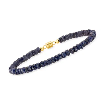 Ross-simons Sapphire Bead Bracelet With 14kt Yellow Gold Magnetic Clasp In Blue