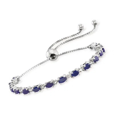 Ross-simons Sapphire Bolo Bracelet With Diamond Accents In Sterling Silver In Metallic