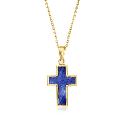 Ross-simons Sapphire Cross Pendant Necklace In 18kt Gold Over Sterling In Pattern