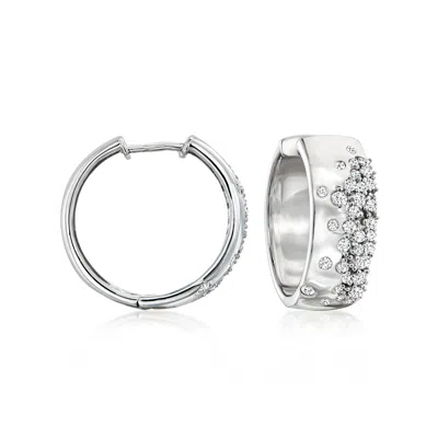 Ross-simons Scattered-diamond Hoop Earrings In Sterling Silver In Metallic
