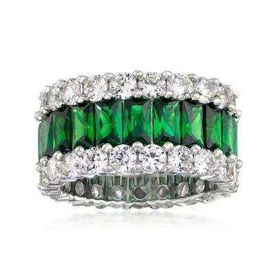 Ross-simons Simulated Emerald And Cz Eternity Band In Sterling Silver In Green