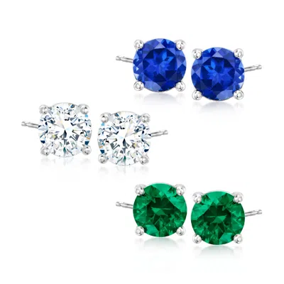Ross-simons Simulated Multi-gemstone Jewelry Set: 3 Pairs Of Stud Earrings In Sterling Silver