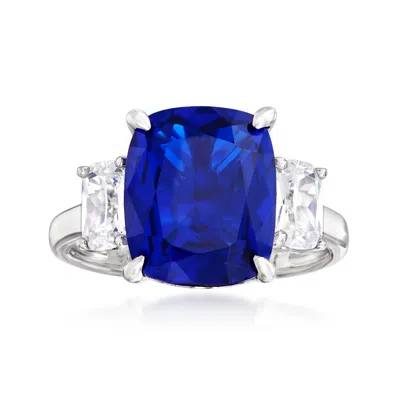 Ross-simons Simulated Sapphire And Cz 3-stone Ring In Sterling Silver In Metallic