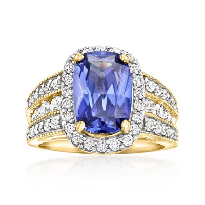 Ross-simons Simulated Sapphire Ring With Czs In 18kt Gold Over Sterling In Blue
