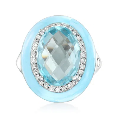Ross-simons Sky Blue Topaz And . White Zircon Ring With Pastel Blue Enamel In Sterling Silver