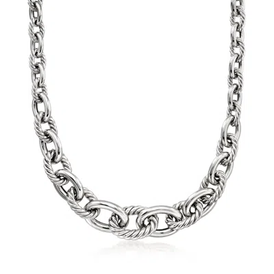 Ross-simons Sterling Silver Alternating Twisted Oval-link Necklace In Metallic