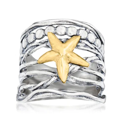 Ross-simons Sterling Silver And 14kt Yellow Gold Multi-row Starfish Ring In Silver,gold