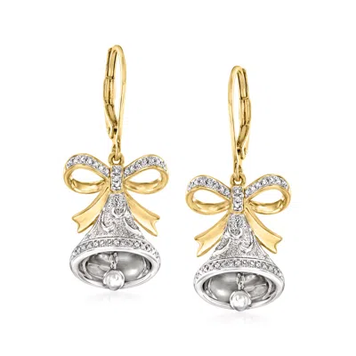 Ross-simons Sterling Silver And 18kt Gold Over Sterling Bell Drop Earrings With Diamonds In Transparent