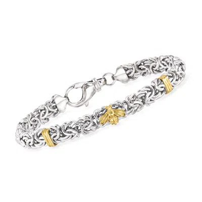 Ross-simons Sterling Silver And 18kt Gold Over Sterling Byzantine Bumblebee Station Bracelet In Orange