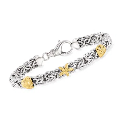 Ross-simons Sterling Silver And 18kt Gold Over Sterling Byzantine Sea Life Station Bracelet In Multi