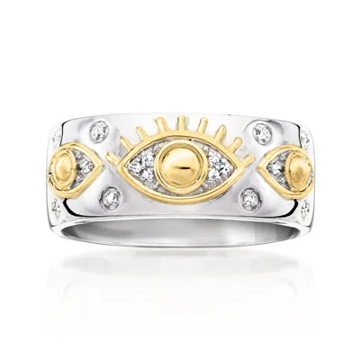 Ross-simons Sterling Silver And 18kt Gold Over Sterling Evil Eye Ring With Diamonds In Yellow