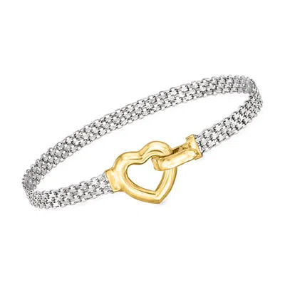 Ross-simons Sterling Silver And 18kt Gold Over Sterling Heart Bismark-link Bracelet In Metallic