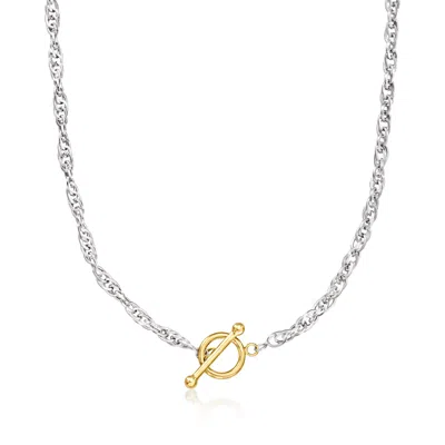 Ross-simons Sterling Silver And 18kt Gold Over Sterling Singapore-chain Toggle Necklace In Orange