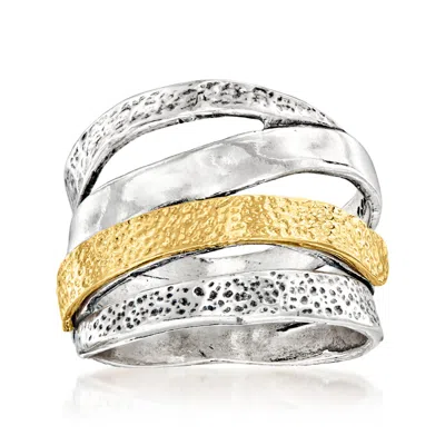 Ross-simons Sterling Silver And 18kt Gold Over Sterling Textured And Polished Multi-row Ring