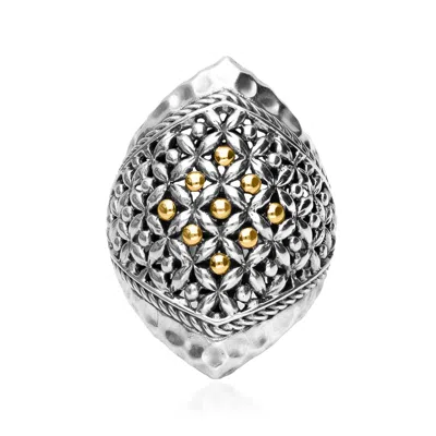 Ross-simons Sterling Silver And 18kt Yellow Gold Bali-style Beaded Ring In Silver,gold