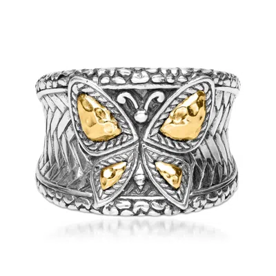 Ross-simons Sterling Silver And 18kt Yellow Gold Bali-style Butterfly Ring In Silver,gold