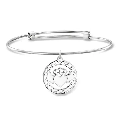 Ross-simons Sterling Silver Claddagh Bangle Bracelet In White