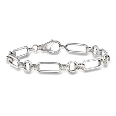 Ross-simons Sterling Silver Oval And Paper Clip Link Bracelet In Transparent