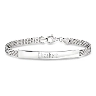 Ross-simons Sterling Silver Personalized Bismark-link Bar Bracelet In Gray
