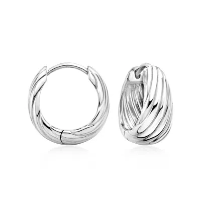 Ross-simons Sterling Silver Ridged Hoop Earrings In Metallic
