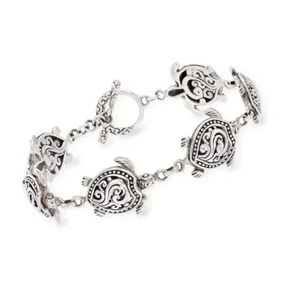 Ross-simons Sterling Silver Turtle Bali-style Bracelet In Metallic