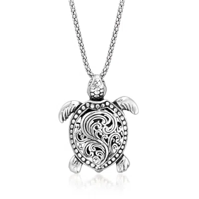 Ross-simons Sterling Silver Turtle Pendant Necklace In Multi