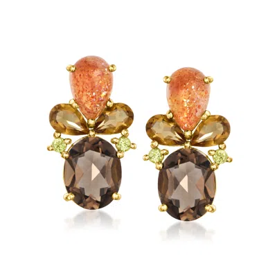 Ross-simons Sunstone And Multi-gemstone Earrings In 18kt Gold Over Sterling In Transparent