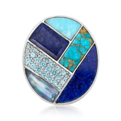 Ross-simons Tonal Blue Multi-gemstone Inlay Ring With 3.80 Carat Sapphire And .80 Ct. T.w. Swiss Blue Topaz In S In Silver