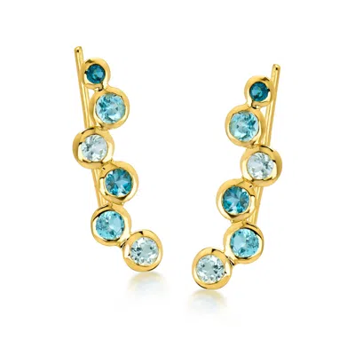 Ross-simons Tonal Blue Topaz Ear Climbers In 18kt Gold Over Sterling In Multi