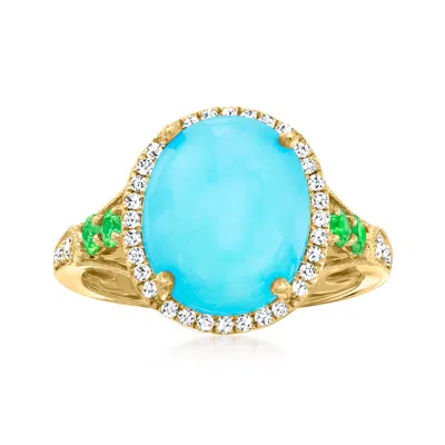 Ross-simons Turquoise, .25 Ct. T.w. Diamond And .20 Ct. T.w. Emerald Ring In 14kt Yellow Gold In Multi