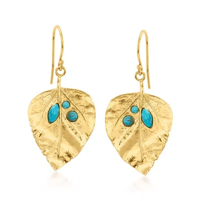 Ross-simons Turquoise And 18kt Gold Over Sterling Leaf Drop Earrings