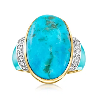 Ross-simons Turquoise And .22 Ct. T.w. Diamond Ring With Enamel In 18kt Gold Over Sterling In Blue