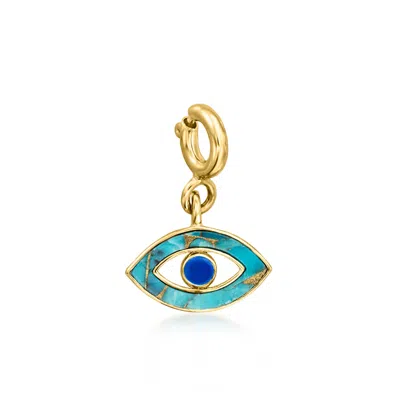 Ross-simons Turquoise And Blue Enamel Evil Eye Charm In 18kt Gold Over Sterling