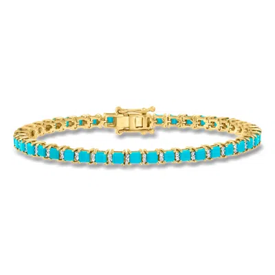 Ross-simons Turquoise And . Diamond Tennis Bracelet In 18kt Gold Over Sterling In Yellow