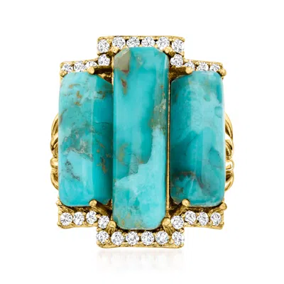 Ross-simons Turquoise And White Topaz Ring In 18kt Gold Over Sterling In Blue