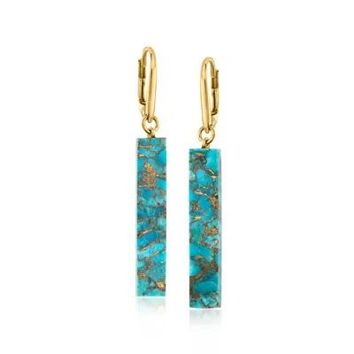 Ross-simons Turquoise Bar Drop Earrings In 18kt Gold Over Sterling