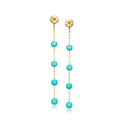 Ross-simons Turquoise Bead Drop Earrings In 10kt Yellow Gold In Blue