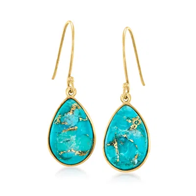 Ross-simons Turquoise Drop Earrings In 10kt Yellow Gold