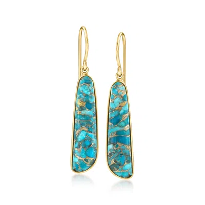 Ross-simons Turquoise Drop Earrings In 18kt Gold Over Sterling In Blue
