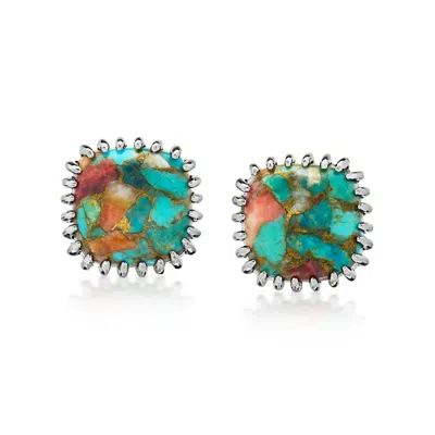 Ross-simons Turquoise Earrings In Sterling Silver In Green