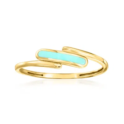 Ross-simons Turquoise Enamel Bypass Ring In 10kt Yellow Gold