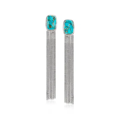 Ross-simons Turquoise Fringe Drop Earrings In Sterling Silver In Metallic