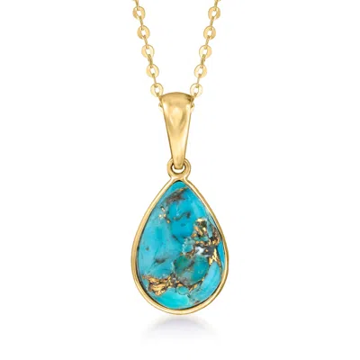 Ross-simons Turquoise Pendant Necklace In 10kt Yellow Gold