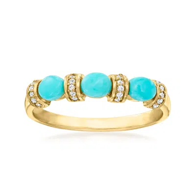 Ross-simons Turquoise Ring With Diamonds In 10kt Yellow Gold
