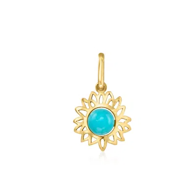 Ross-simons Turquoise Sunflower Pendant In 10kt Yellow Gold In Multi