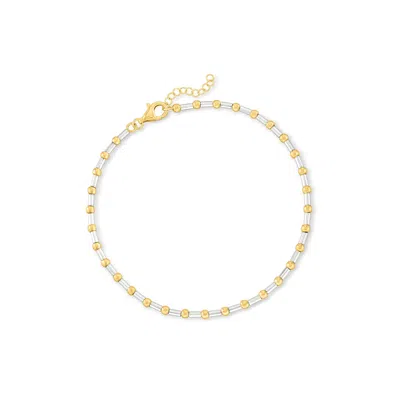 Ross-simons Two-tone Sterling Silver Bar And Bead Anklet In Multi