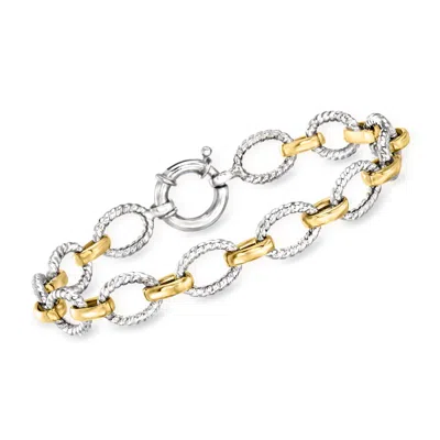 Ross-simons Two-tone Sterling Silver Oval-link Bracelet In Metallic