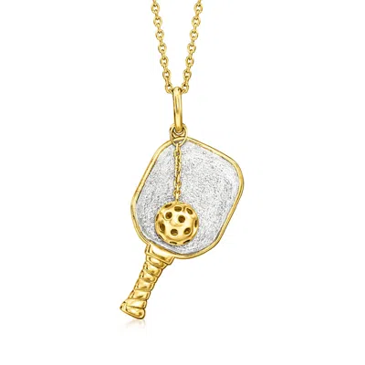 Ross-simons Two-tone Sterling Silver Pickleball Pendant Necklace In Gold