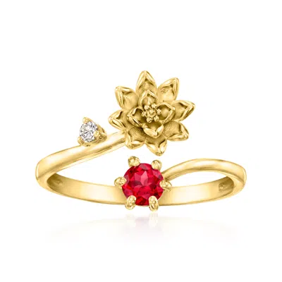Ross-simons Waterlily Flower/july Birthstone Ring With . Lab-grown Ruby And Single Lab-grown Diamond In 18kt Gol In Red
