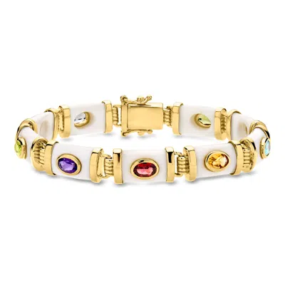Ross-simons White Agate And 3.90 Ct. T.w. Multi-gemstone Bracelet In 18kt Gold Over Sterling
